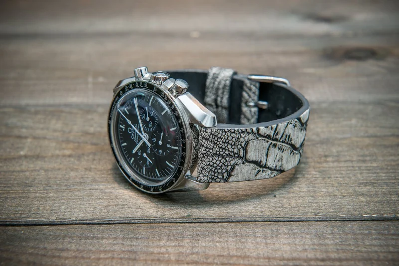 Ostrich legs leather watch straps. Stone Grey color (WO Bone), handmade to order in Finland, 10-26 mm