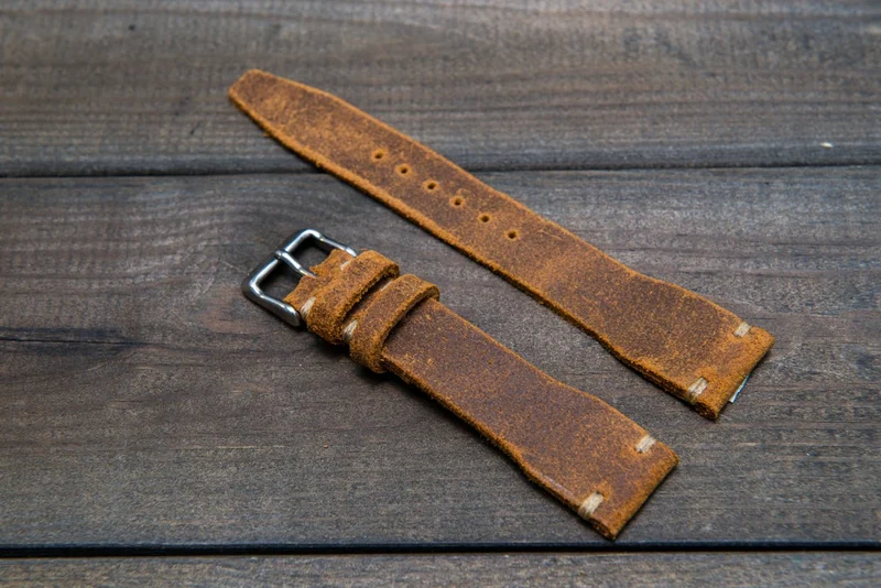 Pilot Leather Watch Strap, Aviator model, Military style tapered model
