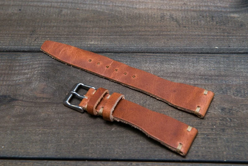 Pilot Leather Watch Strap, Aviator model, Military style tapered model