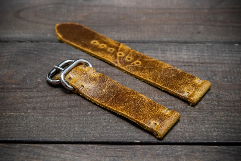 Suede vintage leather watch strap (Crazy cow) Ginger, handmade in Finland
