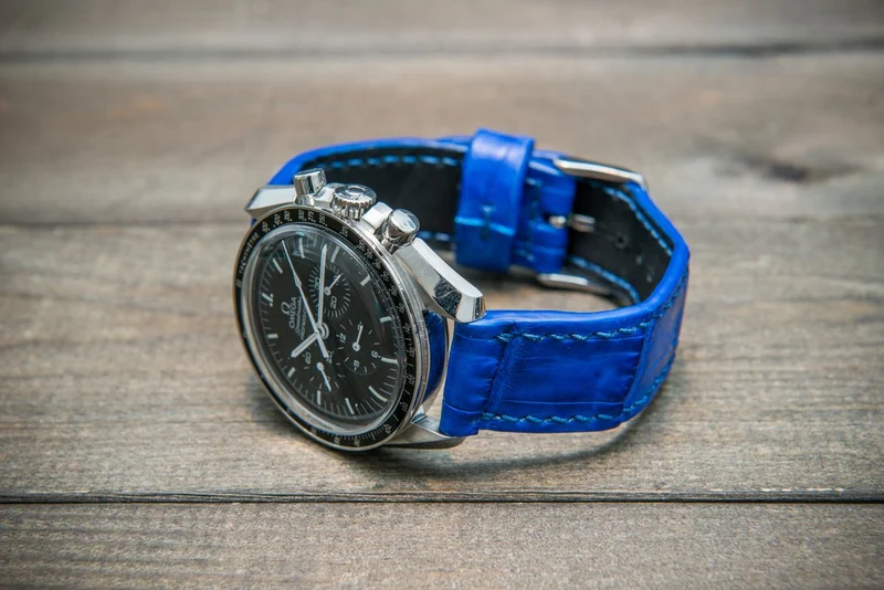 Alligator watch strap, Blue matte, handmade in Finland