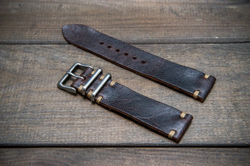 Suede vintage leather watch strap (Crazy cow) Snuff, handmade in Finland