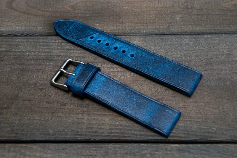Suede vintage leather watch strap (Crazy Cow, Deep Sea), handmade in Finland -14 mm, 15 mm, 16mm, 17 mm, 18mm, 19 mm, 20mm, 21mm, 22mm, 23 mm, 24mm, 25 mm, 26 mm.