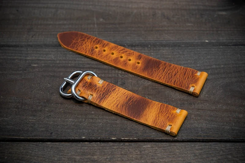 Badalassi Saffron Wax leather watch strap. Hand-made to order in Finland 16-24 mm