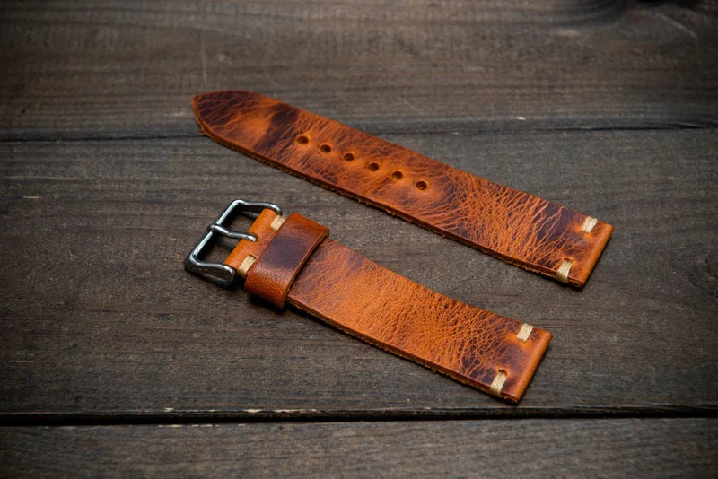 Badalassi Tawny Wax leather watch strap. Hand-made to order in Finland.