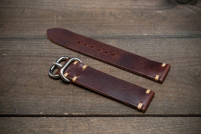 Badalassi Tobacco Wax leather watch strap. Hand-made to order in Finland. Width 16-26 mm.