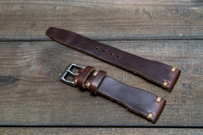 Pilot Leather Watch Strap, Aviator model, Military style tapered model