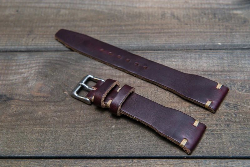 Pilot Leather Watch Strap, Aviator model, Military style tapered model