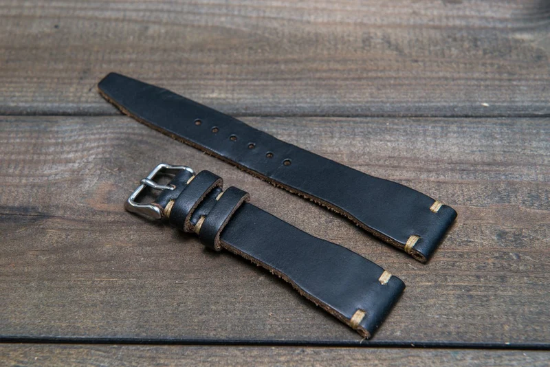 Pilot Leather Watch Strap, Aviator model, Military style tapered model