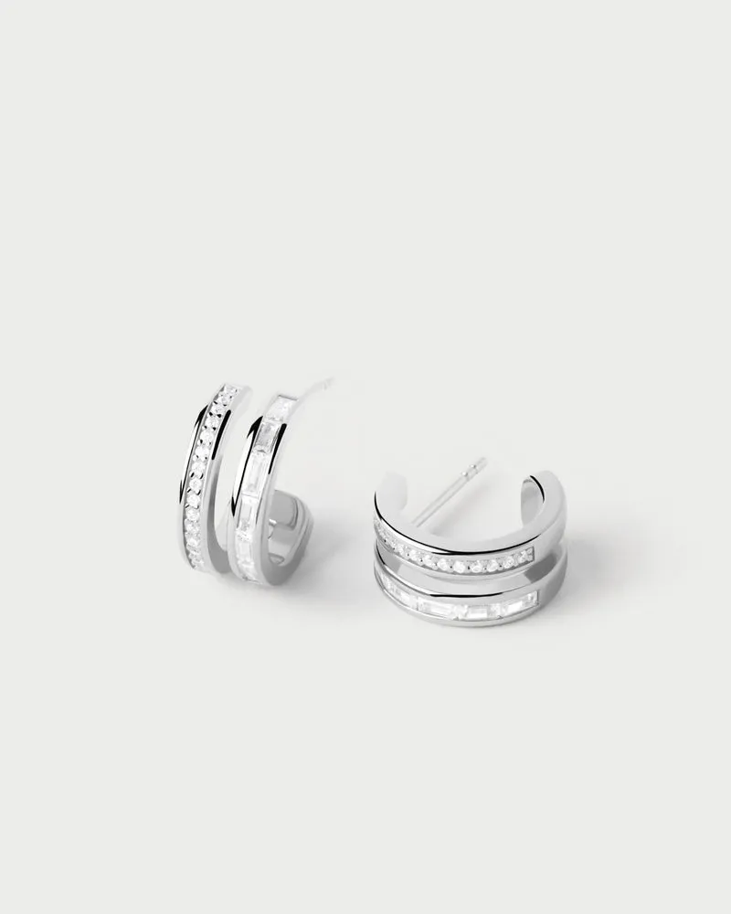 Bianca Double Band Silver Hoops