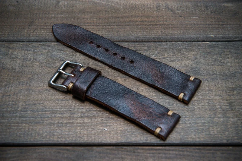 Suede vintage leather watch strap (Crazy cow) Snuff, handmade in Finland
