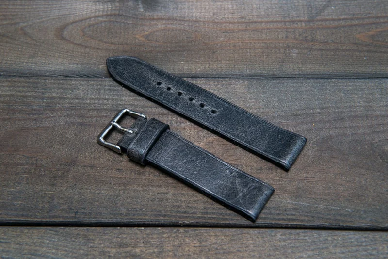 Suede vintage leather watch strap (Crazy Cow, Winter Smoke), handmade in Finland