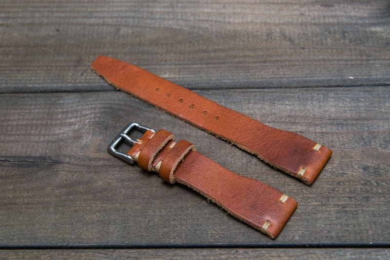 Pilot Leather Watch Strap, Aviator model, Military style tapered model