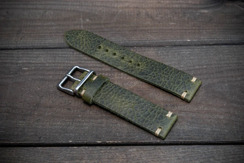 Badalassi Oliva Wax leather watch strap. Hand-made to order in Finland. 10-26 mm.