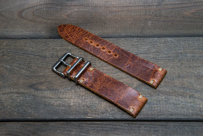 Suede vintage leather watch strap (Crazy cow), handmade in Finland