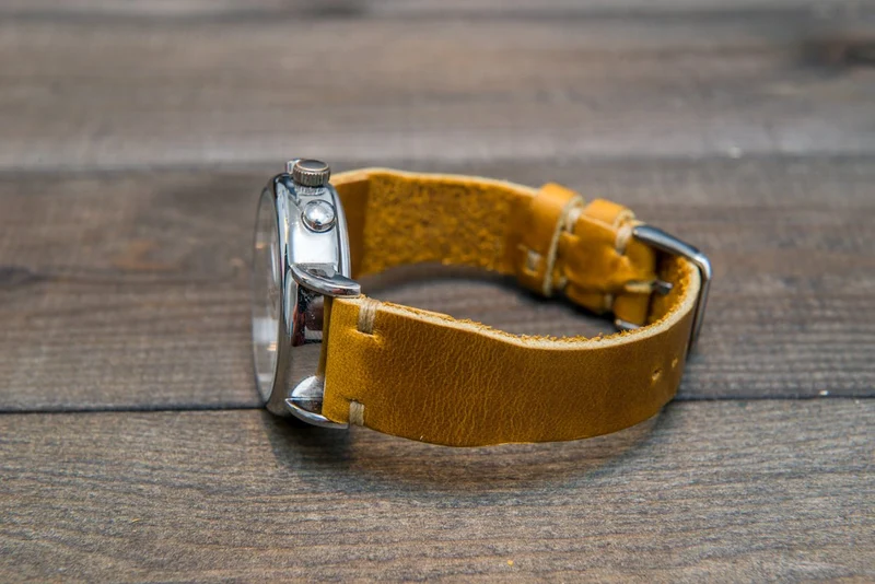 Pilot Leather Watch Strap, Aviator model, Military style tapered model
