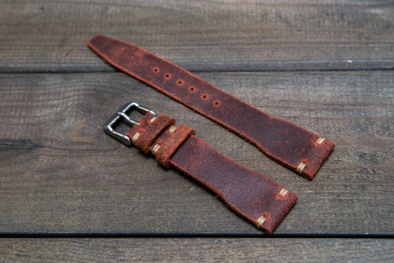 Pilot Leather Watch Strap, Aviator model, Military style tapered model