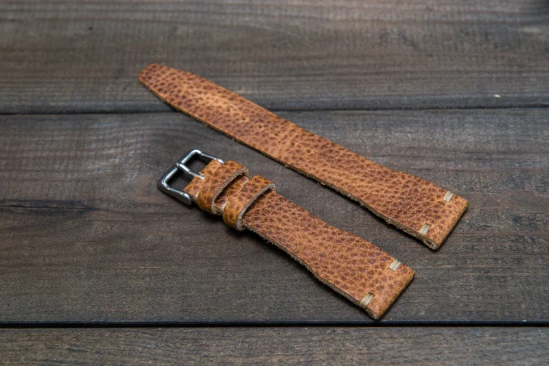 Pilot Leather Watch Strap, Aviator model, Military style tapered model