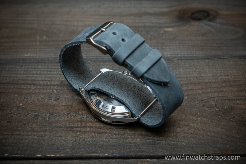 One-piece military watch band, Horween leather watch strap,Charcoal Gray
