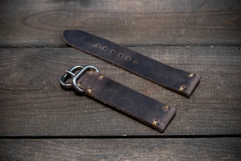 Badalassi wax Mocca brown leather watch strap. Hand-made to order in Finland. 15-26 mm