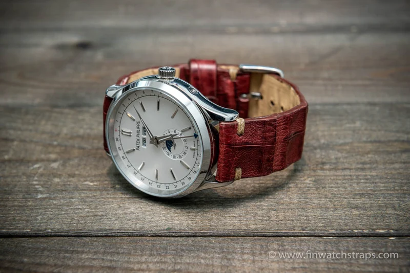 Alligator watch strap Burgundy, handmade in Finland