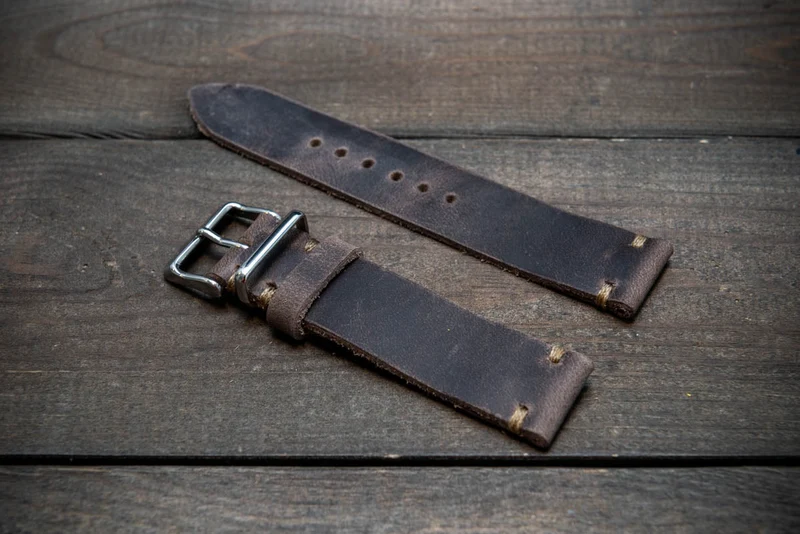 Badalassi wax Mocca brown leather watch strap. Hand-made to order in Finland. 15-26 mm