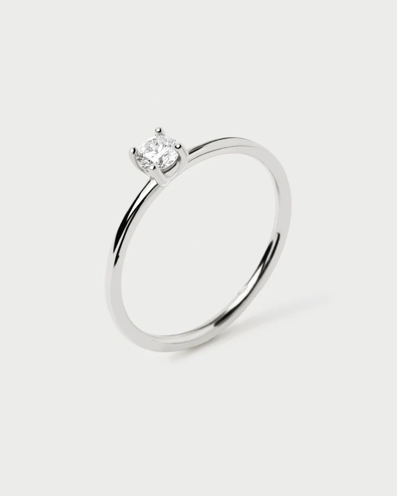 Diamonds and White Gold Solitaire Medium Ring