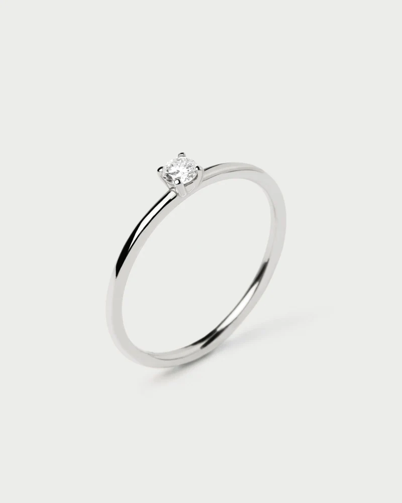 Diamonds and White Gold Solitaire Mini Ring