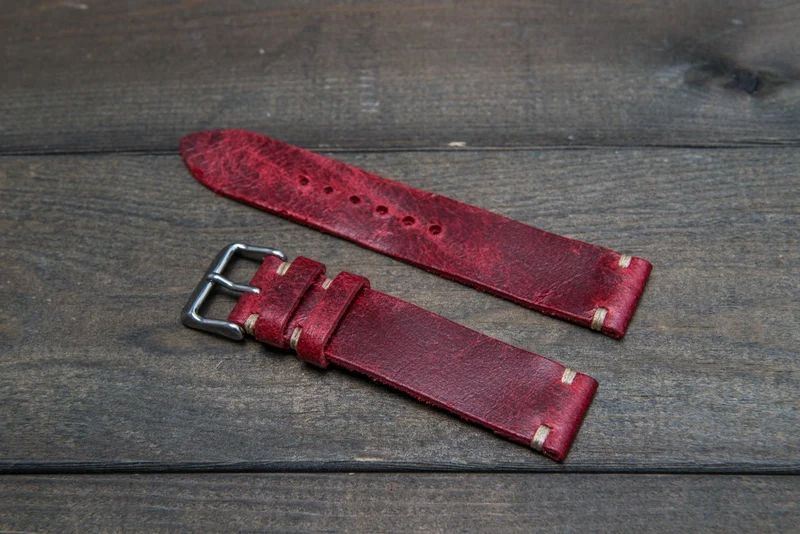 Suede vintage leather watch strap (Crazy cow), handmade in Finland