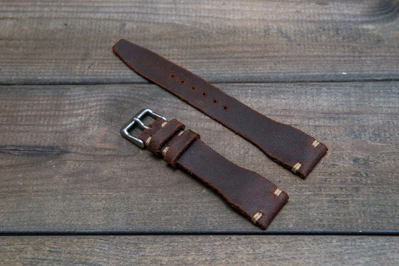 Pilot Leather Watch Strap, Aviator model, Military style tapered model
