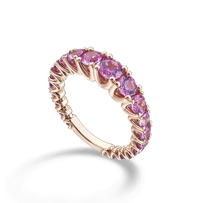 Nihama an 18kt zaffiro rosa lab tot. ct.2,40 centrale ct.0,40 a scalare con barretta oro rosa NXDABIC1495ZFPO3