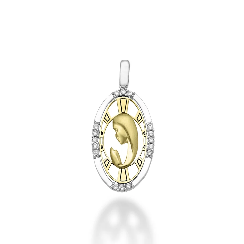 Nihama pe 18k ct.0,13 madonna preghiera oro bianco/giallo cm.2,1 NP5027O7BR013