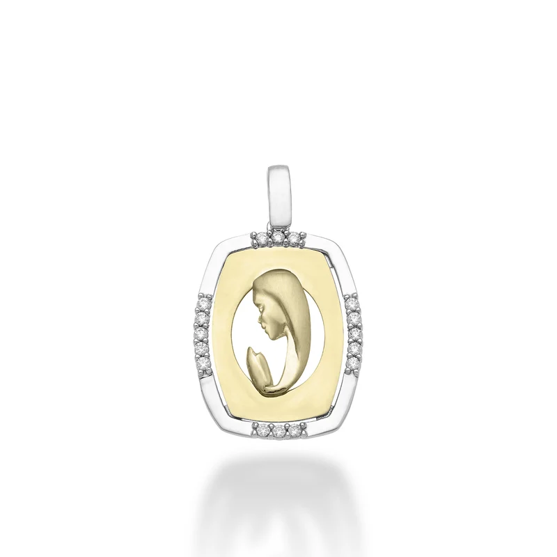 Nihama pe 18k ct.0,13 madonna preghiera oro bianco/giallo cm.1,9 NP5025O7BR013