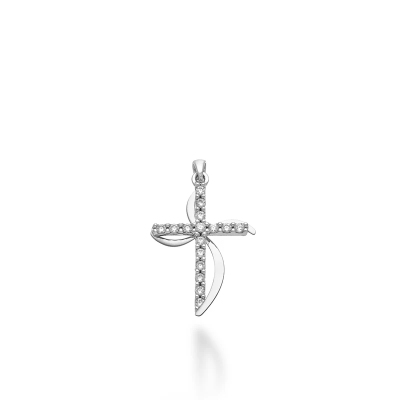 Nihama pe 18k ct.0,15 croce oro bianco cm.1,7 NP5023O4BR015