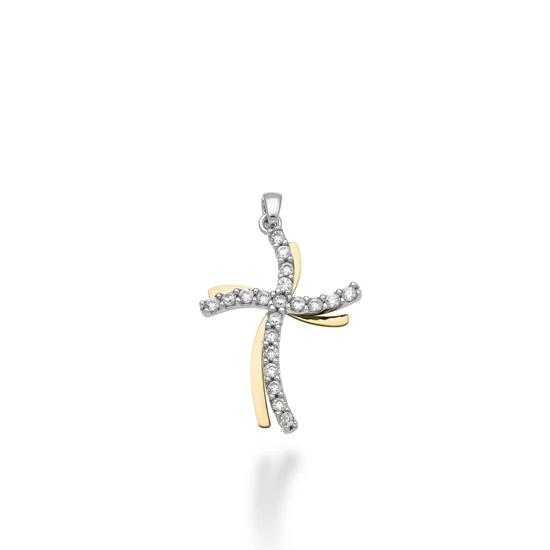 Nihama pe 18k ct.0,18 croce oro bianco/giallo cm.1,9 NP5018O7BR018