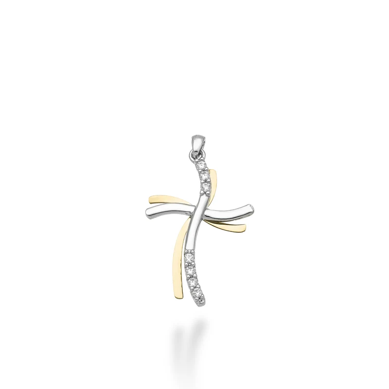 Nihama pe 18k ct.0,07 croce oro bianco/giallo cm.1,8 NP5016O7BR007