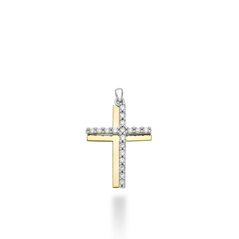 Nihama pe 18k ct.0,17 croce oro bianco/giallo cm.1,8 NP5015O7BR017