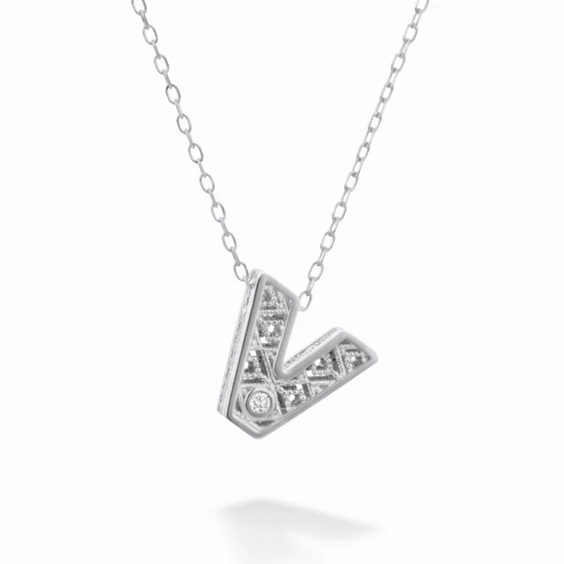 Nihama cl 18k lettera v oro bianco diam. ct.0,01 NDLETVO4