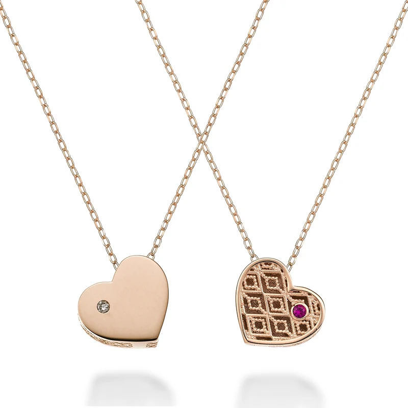 Nihama cl 18k cuore piccolo un lato lucido oro rosè diam. ct.0,005 rubino ct.0,005 NDCUOREPLO3