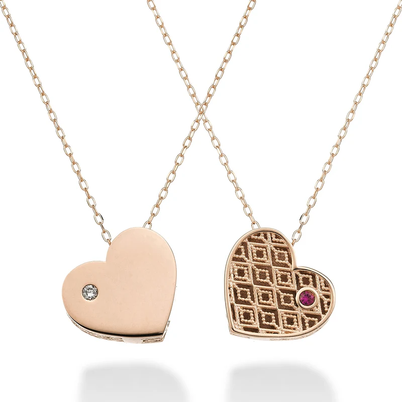 Nihama cl 18k cuore medio un lato lucido oro rosè diam. ct.0,01 rubino ct.0,01 NDCUOREMLO3