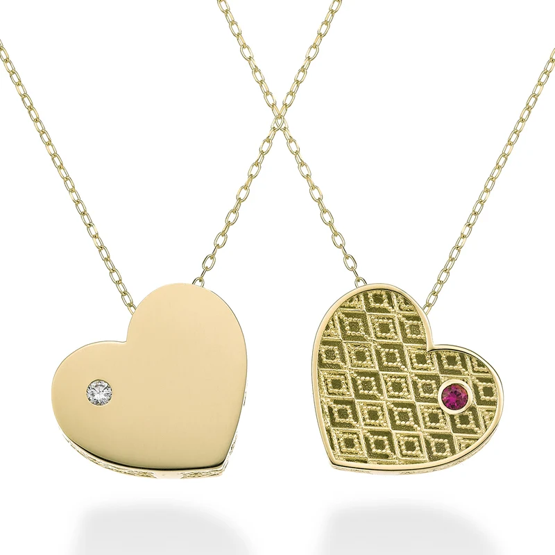 Nihama cl 18k cuore grande un lato lucido oro giallo diam. ct.0,02 rubino ct.0,02 NDCUOREGLO1