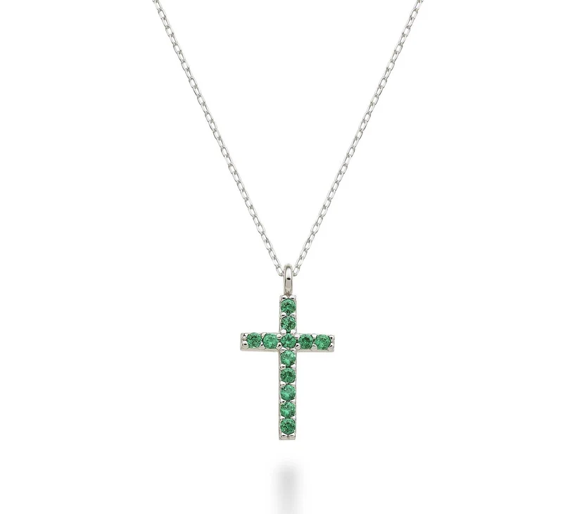 Nihama cl 18k croce misura 4 (cm.1,7) oro bianco con smeraldi ct.0,20 NDCRO4O4SMR