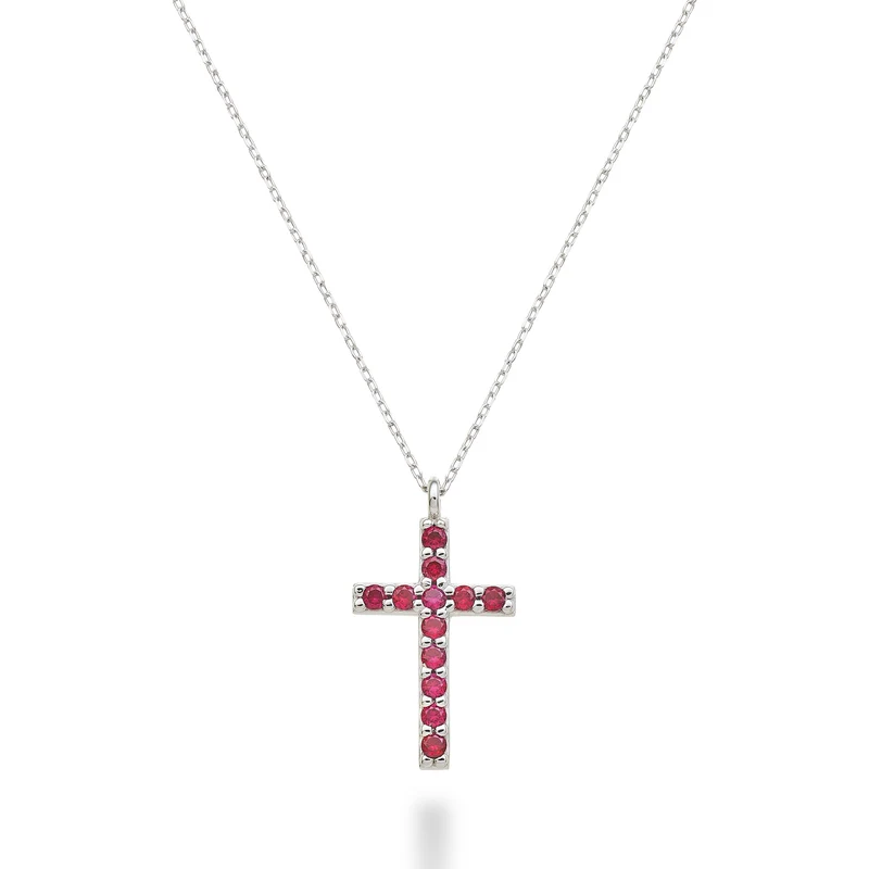 Nihama cl 18k croce misura 4 (cm.1,7) oro bianco con rubini ct.0,25 NDCRO4O4RBR