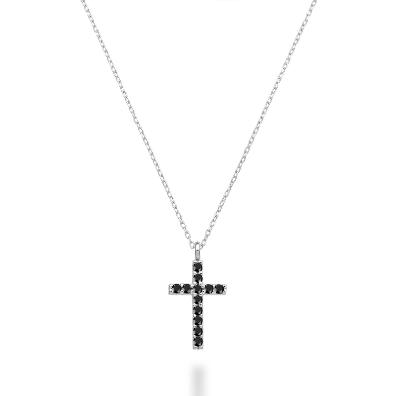 Nihama cl 18k croce misura 3 oro bianco con spinello nero ct.0,13 NDCRO3O1SBK