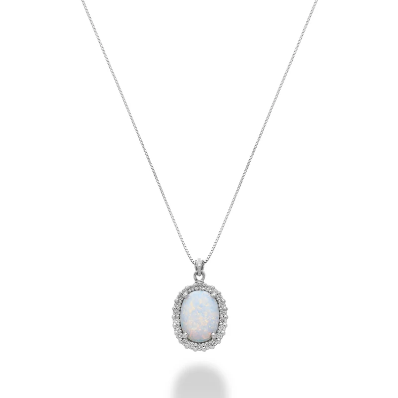 Nihama cl 9k opale cabochon ovale 8x6 e contorno di diamanti ND5193R4OP