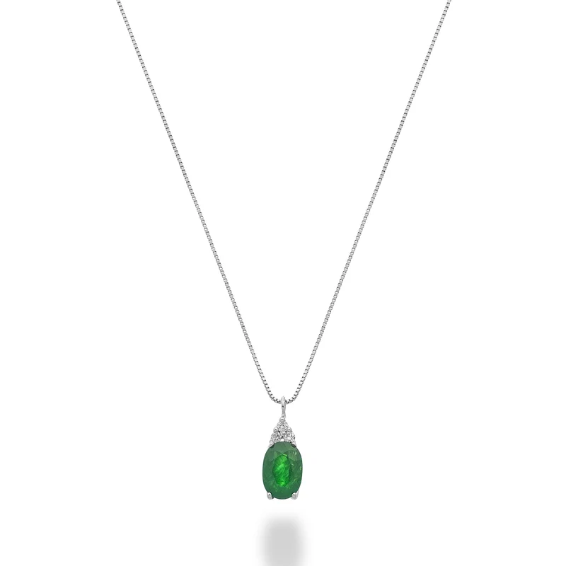 Nihama cl 18k smeraldo ovale 6x4 con tre diamantini ND5188O4BE