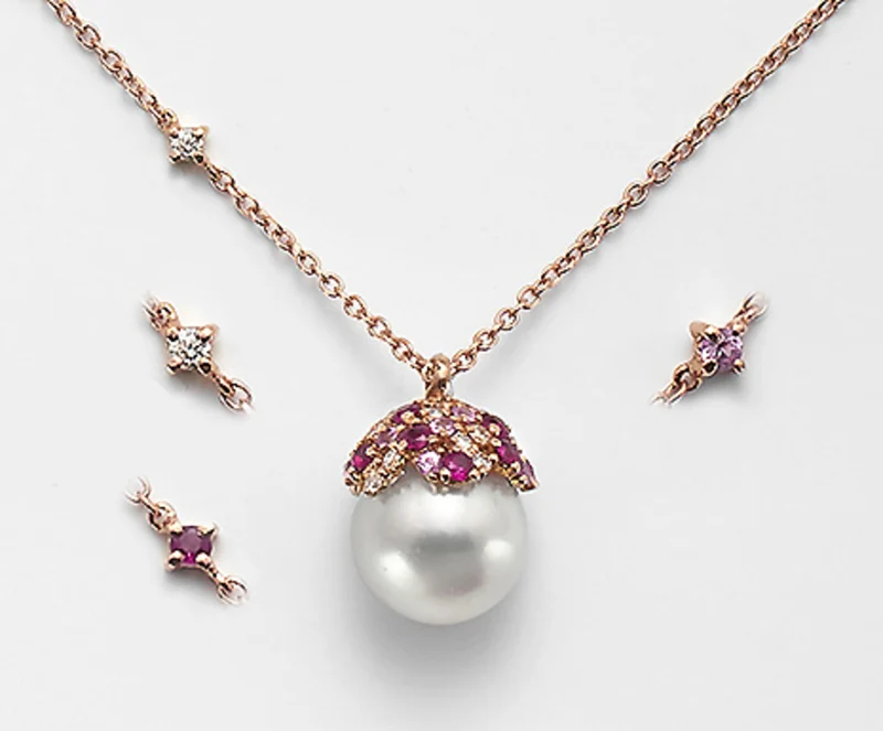 Nihama cl 18k ak 8/8,5 ct.0,10 zaff. rosa ct.0,18 rubini ct.0,18 ND0981O3ABBI080