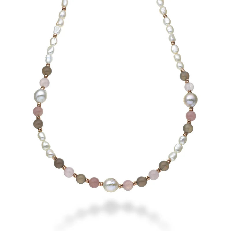 Nihama cl ag925 fw bar 6/7 nucl.11/12 opale rosa e agata grigia 8mm cm.60 NC7133A3OPALEROSA