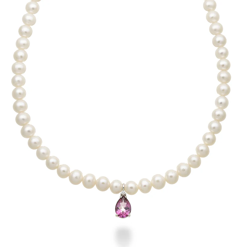 Nihama cl 18k fw 6/6,5 topazio pink goccia 10x7 ct.2,10 diam. ct.0,02 anellino a molla NC1577O4TPPK60