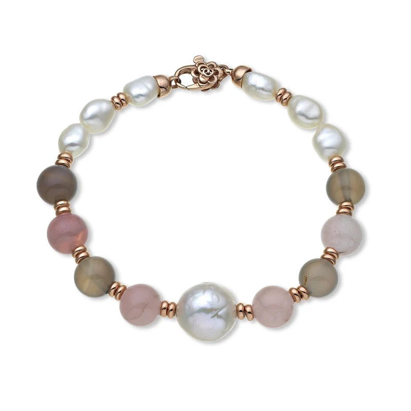 Nihama br ag925 fw bar 6/7 nucl. 11/12 opale rosa e agata grigia 8mm NB7452A3OPALEROSA